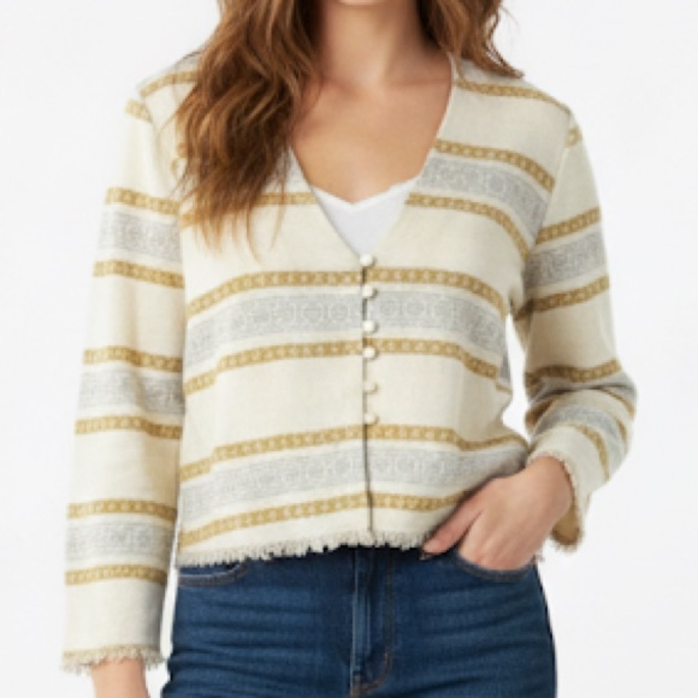 Zara Cream and Gold Striped Cardigan Sweater